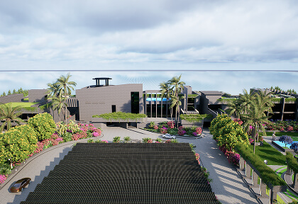 Oceanfront cabanas at dusk