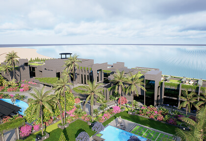 Elegant lobby with chandelier