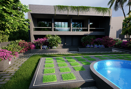 Sunlit courtyard garden