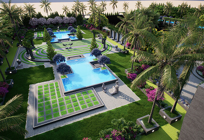 Sunlit courtyard garden