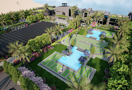 Sunlit courtyard garden